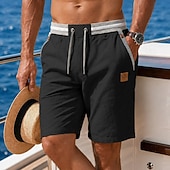baratos Feriado-Homens Calção Shorts de linho Shorts de verão Shorts de praia Com Cordão Bolsos Cintura elástica Bloco de cor Cor Única Conforto Respirável Curto Casual Diário Praia Férias Moda Cáqui ダークカーキ Com