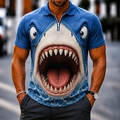  Bărbați Animal Desene 3D Tricouri polo Polo cu fermoar Manșon scurt Răsfrânt Casual / Sport Casual Zilnic Sporturi & Exterior Imprimare 3D Zvelt Material Plasă care Respiră Vară Primăvară Albastru
