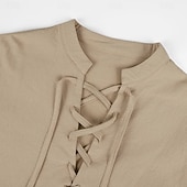 preiswerte Urlaub-Herren Hemd Leinenhemd Wikinger-Stil Popover-Hemd Sommerhemd Stehkragenhemd Einfach Lässig Urlaub Schwarz Weiß Grün Khaki Langarm V Ausschnitt Sommer Frühling Bekleidung Kordelzug