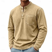 Χαμηλού Κόστους Casual Tee Henley-Ανδρικά Πουκάμισο Henley Πουκάμισο 100% Cotton Acid Wash Μπλουζάκι Μπλουζάκι Μακρυμάνικο Πεπαλαιωμένο Ρετρό / Βίντατζ Καθημερινό Πεπαλαιωμένο Στυλ Πλυμένο Χένλι Causal Άνοιξη Φθινόπωρο Όλες οι εποχές