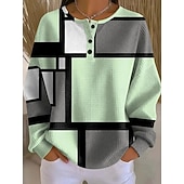  Mulheres Jaquetas texturizadas Moletom Botões Gráfico Geométrica Xadrez Moda Casual Estampado Manga Longa Gola Redonda Tops regulares Casual Rua Azul Rosa Verde Verão Primavera Outono
