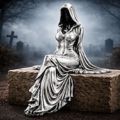 Halloween Gothic Lady Reaper Ethereal Hooded Figure Sculpture Faceless Ghost Decor,  Dark Home Decor, Shelf Sitter for Bookshelf, Office, Room, Halloween Party Decoration