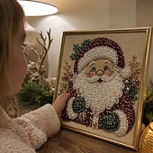  ערכת אמנות פנינים לחג המולד עשה זאת בעצמך, סט אמנות איילים עם אבני חן 12 אינץ', חרוזים בצורת מיוחדת ובד קנבס, מתנה לקישוט קיר לחג למבוגרים ולמתחילים