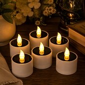 baratos Luzes de velas-Velas solares à prova d'água ao ar livre luz crepúsculo ao amanhecer iluminação de jardim ao ar livre reutilizável velas de chá led para lanterna jardim acampamento e lâmpada de decoração de casa