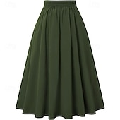 voordelige Bodems-Retro vintage Jaren '50 rockabilly Lange Lengte Swing rok Effen Kleur Kostuum Dames Maskerade Casual Alledaagse kleding Teaparty Volwassenen Rok