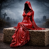  Halloween Gothic Lady Reaper Ethereal Hooded Figure Sculpture Faceless Ghost Decor,  Dark Home Decor, Shelf Sitter for Bookshelf, Office, Room, Halloween Party Decoration