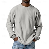 abordables T-shirt en tricot gaufré-Homme T-shirt gaufré T-shirt Chemise à Manches Longues manche longue Col ras du cou Printemps Automne Uni Mode Designer Basique Classique Vacances Rue Sortir Blanche Rouge Vert T-shirt haut de gamme