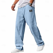 baratos Clássico-Homens Calças Calça verão Calças largas Calças de praia Cintura elástica Perna reta Tecido Conforto Respirável Comprimento total Casual Diário Feriado Férias Moda Azul Branco Sem Elasticidade
