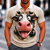 ieftine Polo cu imprimeu animal pentru bărbați-Bărbați Vacă Desene 3D Tricouri polo Polo cu fermoar Manșon scurt Răsfrânt Casual / Sport Casual Zilnic Sporturi &amp; Exterior Imprimare 3D Vară Primăvară Toamnă 1# 2# 3#
