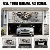  Halloween Garage Door Cover Skeleton Skull Breaking Wall 3D Optical Illusion Garage Door Banner Outdoor Haunted House Yard Party Decoration 16 x 7 FT