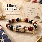  U.S. 250th Anniversary Bracelet 2026, Patriotic American Flag Bald Eagle Beaded Bracelet, Freedom Independence Day Jewelry Gift for Men Women, Memorial Keepsake for 1776-2026 Celebration