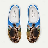  Tênis masculino slip-on com estampa de rosto de vaca branca e cabedal em mesh respirável em formato de favo de mel. &Tênis casual com sola de EVA leve, ideal para caminhadas diárias, praia e pesca.
