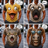ieftine Polo cu imprimeu animal pentru bărbați-Bărbați Animal Desene 3D Tricouri polo Tricouri polo cu fermoar Manșon scurt Tricouri de polo Cămăși cu guler Casual În aer liber Îmbrăcăminte Atletică Imprimare 3D Material Plasă care Respiră Polo