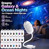 cheap Mood Lighting-USB Galaxy Projector Starry Night Light, Star Projector with Flexible Gooseneck &amp; 24 Films, 3 Brightness Levels Planet Ocean Sky Projector for Bedroom Car Decor, Creative Gift for Kids Adults