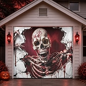  Halloween Garage Door Cover 3D Illusion Skeleton Large Outdoor Halloween Backdrop Decorations House Banner Yard Porch Holiday Party Decor