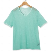  Herren T Shirt Strick-T-Shirt T-Shirt Kurzarm V Ausschnitt Sommer Einfarbig Mode Leicht Basic Netz Gestrickt Lässig Urlaub Straße Schwarz Purpur Grün Top T-Shirt für Herren