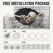  Halloween Garage Door Cover Skeleton Skull Breaking Wall 3D Optical Illusion Garage Door Banner Outdoor Haunted House Yard Party Decoration 16 x 7 FT