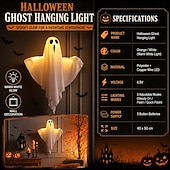 cheap Outdoor &amp; Yard Displays-1pc Halloween Decorations Lighted Ghost Hanging Light Porch, Adjustable Arms for Glass Window, Indoor &amp; Outdoor Tree Decor - Festive Atmosphere Decorative Light with 3 Lighting Modes (White &amp; Orange)