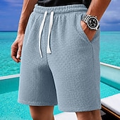 baratos Calções Estilo Casual-Homens Calções Waffle Calção Shorts de verão Shorts casuais Com Cordão Bolsos Cintura elástica Tecido Conforto Respirável Curto Ao ar livre Férias Desporto Casual Preto Branco Micro-Elástica