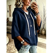  Mulheres Pulôver Moletom Com Capuz Tecido Punk Roupa de Esporte Casual Manga 3/4 Com Capuz Tops regulares Casual Casa Rua Azul Cinza Rosa Vermelho Azul Escuro Primavera Outono Inverno