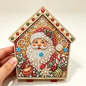 お買い得  装飾品-3Dクリスマス木製ハウスパールアートキットDIYダイヤモンドアート、ラインストーン付きジンジャーブレッドハウスクラフトキット、クリスマスオーナメントデコレーション、大人と子供向け手作りホリデーギフト