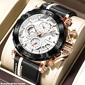 voordelige Quartz-horloges-POEDAGAR Heren Quartz Horloge Leren Band Luminous Wijzers Chronograaf Datumweergave Zakelijk Dress Gouden Kleur Horloge voor Heren Kerst Verjaardag Jubileum Cadeau voor Heren Dagelijks Zakelijk