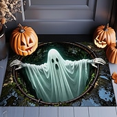  Halloween 3D Optical Illusion Doormat Floating Ghost Front Door Mat Green Haunted Grave Pumpkin Indoor Outdoor Entrance Rug Scary Halloween Porch Decor