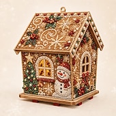 お買い得  装飾品-3Dクリスマス木製ハウスパールアートキットDIYダイヤモンドアート、ラインストーン付きジンジャーブレッドハウスクラフトキット、クリスマスオーナメントデコレーション、大人と子供向け手作りホリデーギフト