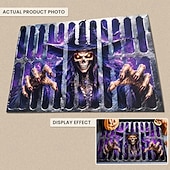  Halloween 3D Optical Illusion Doormat Witch Skeleton Skull Front Door Mat Purple Scary Witch Hat Indoor Outdoor Entrance Rug Creepy Halloween Porch Decor