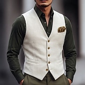  Bărbați Γιλέκο Gilet În aer liber Vacanță Petrecere Oficial Modă Șic Stradă Primăvară Toamnă Nasturi Polyester Respirabilitate Modă Simplu Cu Un Nasture În V Alb Negru Vestă