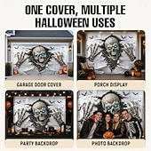  Halloween Garage Door Cover Skeleton Skull Breaking Wall 3D Optical Illusion Garage Door Banner Outdoor Haunted House Yard Party Decoration 7 x 16 FT