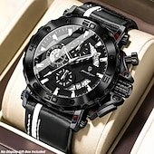 voordelige Quartz-horloges-POEDAGAR Heren Quartz Horloge Leren Band Luminous Wijzers Chronograaf Datumweergave Zakelijk Dress Gouden Kleur Horloge voor Heren Kerst Verjaardag Jubileum Cadeau voor Heren Dagelijks Zakelijk