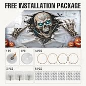  Halloween Garage Door Cover Skeleton Skull Breaking Wall 3D Optical Illusion Garage Door Banner Outdoor Haunted House Yard Party Decoration 7 x 16 FT