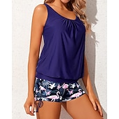 cheap Surfing Tankinis &amp; Bikinis-Women's Ruched Tankini 2 Pieces Tropical UV Protection Elastic Sleeveless Swimwear Surfing Beach Swimming Summer