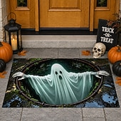  Halloween 3D Optical Illusion Doormat Floating Ghost Front Door Mat Green Haunted Grave Pumpkin Indoor Outdoor Entrance Rug Scary Halloween Porch Decor