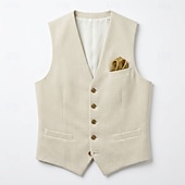  Bărbați Γιλέκο Gilet În aer liber Vacanță Petrecere Oficial Modă Șic Stradă Primăvară Toamnă Nasturi Polyester Respirabilitate Modă Simplu Cu Un Nasture În V Alb Negru Vestă