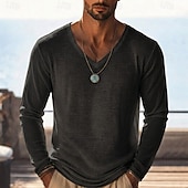  Men's T Shirt Tee Top Long Sleeve V Neck Summer Spring Plain Fashion Designer Lightweight Classic Soft Vacation Street Going out White Black Sky Blue Top Tee for Men