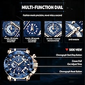 voordelige Quartz-horloges-POEDAGAR Heren Quartz Horloge Leren Band Luminous Wijzers Chronograaf Datumweergave Zakelijk Dress Gouden Kleur Horloge voor Heren Kerst Verjaardag Jubileum Cadeau voor Heren Dagelijks Zakelijk