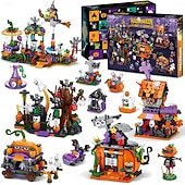  Halloween Advent Calendar Building Block Set, Halloween Countdown Calendar with Mini Building Toys, Pumpkin Ghost Skeleton Witch Figures, DIY Construction Gift for Kids Boys Girls