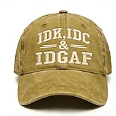 cheap Gifts-IDK IDC &amp; IDGAF Embroidery Baseball Caps, Vintage Washed Adjustable Dad Hat, Funny Sarcastic Quote Cap for Women Men, Casual Unisex Outdoor Gift