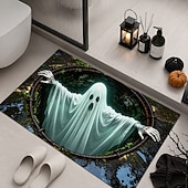  Halloween 3D Optical Illusion Doormat Floating Ghost Front Door Mat Green Haunted Grave Pumpkin Indoor Outdoor Entrance Rug Scary Halloween Porch Decor