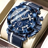 voordelige Quartz-horloges-POEDAGAR Heren Quartz Horloge Leren Band Luminous Wijzers Chronograaf Datumweergave Zakelijk Dress Gouden Kleur Horloge voor Heren Kerst Verjaardag Jubileum Cadeau voor Heren Dagelijks Zakelijk