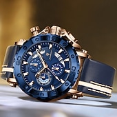 voordelige Quartz-horloges-POEDAGAR Heren Quartz Horloge Leren Band Luminous Wijzers Chronograaf Datumweergave Zakelijk Dress Gouden Kleur Horloge voor Heren Kerst Verjaardag Jubileum Cadeau voor Heren Dagelijks Zakelijk