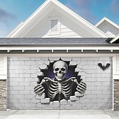 cheap Garage Door Cover-Halloween Garage Door Cover White Skull Hanging Tapestry Haunted House Decoration Creepy Outdoor Halloween Decor Spooky Horror Party Supplies for Yard Garden Garage Entrance