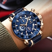 voordelige Quartz-horloges-POEDAGAR Heren Quartz Horloge Leren Band Luminous Wijzers Chronograaf Datumweergave Zakelijk Dress Gouden Kleur Horloge voor Heren Kerst Verjaardag Jubileum Cadeau voor Heren Dagelijks Zakelijk