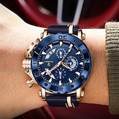 voordelige Quartz-horloges-POEDAGAR Heren Quartz Horloge Leren Band Luminous Wijzers Chronograaf Datumweergave Zakelijk Dress Gouden Kleur Horloge voor Heren Kerst Verjaardag Jubileum Cadeau voor Heren Dagelijks Zakelijk