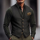  Bărbați Γιλέκο Gilet În aer liber Vacanță Petrecere Oficial Modă Șic Stradă Primăvară Toamnă Nasturi Polyester Respirabilitate Modă Simplu Cu Un Nasture În V Alb Negru Vestă