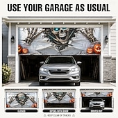  Halloween Garage Door Cover Skeleton Skull Breaking Wall 3D Optical Illusion Garage Door Banner Outdoor Haunted House Yard Party Decoration 7 x 16 FT