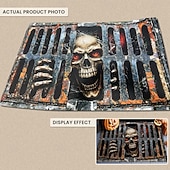 cheap Halloween Rugs-Halloween 3D Optical Illusion Doormat Skeleton Prison Front Door Mat Rusty Metal Gate Skull Indoor Outdoor Entrance Rug Creepy Halloween Porch Decor