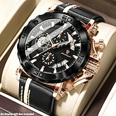 voordelige Quartz-horloges-POEDAGAR Heren Quartz Horloge Leren Band Luminous Wijzers Chronograaf Datumweergave Zakelijk Dress Gouden Kleur Horloge voor Heren Kerst Verjaardag Jubileum Cadeau voor Heren Dagelijks Zakelijk